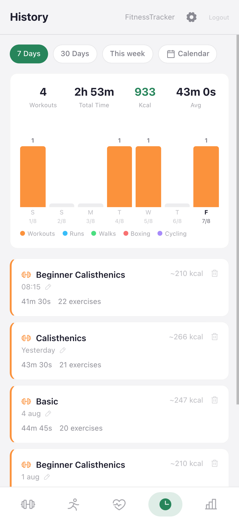 FitnessTracker history